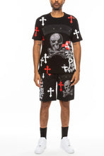 Load image into Gallery viewer, Cotton Print Chome Cross Thirt Short Set
