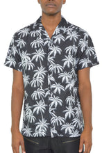 Load image into Gallery viewer, Mens Short Sleeve Button Down Black Tropical Shirt
