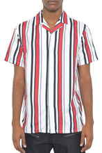 Load image into Gallery viewer, Mens Short Sleeve Striped Button Down Shirt Print
