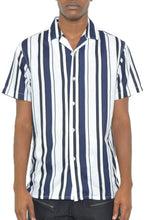 Load image into Gallery viewer, Mens Short Sleeve Striped Button Down Shirt Print
