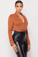 Load image into Gallery viewer, Deep-v Cropped Power Shoulder Blazer Bodysuit
