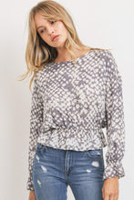 Load image into Gallery viewer, Ruffled Waist Drop Shoulder Long Sleeve Top
