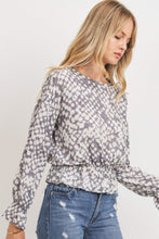 Load image into Gallery viewer, Ruffled Waist Drop Shoulder Long Sleeve Top
