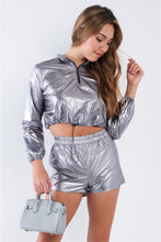 Load image into Gallery viewer, Metallic Lightweight Drawstring Crop Top &amp; Shorts Set
