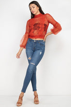 Load image into Gallery viewer, Lace Trim Balloon Sleeve Smocked Top
