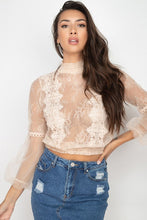 Load image into Gallery viewer, Lace Trim Balloon Sleeve Smocked Top
