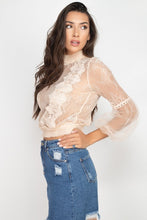 Load image into Gallery viewer, Lace Trim Balloon Sleeve Smocked Top
