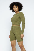 Load image into Gallery viewer, Knit Long Sleeve Cropped Top Knit High-waist Biker Shorts Set

