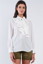 Load image into Gallery viewer, Vintage White Ruffle Button Down Self Tie Chest Long Sleeve Blouse Top
