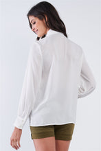 Load image into Gallery viewer, Vintage White Ruffle Button Down Self Tie Chest Long Sleeve Blouse Top
