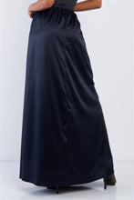 Load image into Gallery viewer, Solid Navy Blue Satin High Waist Flowing Maxi Skirt
