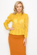 Load image into Gallery viewer, Organza Pleated Long Sleeve Blouse
