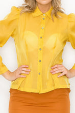 Load image into Gallery viewer, Organza Pleated Long Sleeve Blouse
