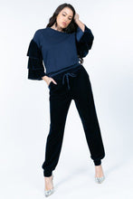 Load image into Gallery viewer, Tiered Velvet Ruffle Sleeve Pullover Crewneck Top
