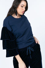 Load image into Gallery viewer, Tiered Velvet Ruffle Sleeve Pullover Crewneck Top
