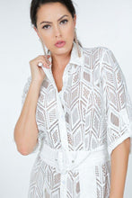 Load image into Gallery viewer, Belted Hi Low Placket Lace Shirt Dress
