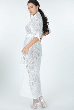 Load image into Gallery viewer, Belted Hi Low Placket Lace Shirt Dress
