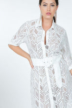 Load image into Gallery viewer, Belted Hi Low Placket Lace Shirt Dress
