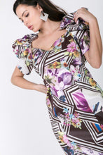 Load image into Gallery viewer, Puff Sleeve Bodycon Print Dress
