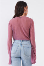 Load image into Gallery viewer, Long Flare Sleeve Deep Plunge V-neck Crushed Fabric Bodysuit
