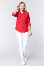 Load image into Gallery viewer, 3/4 Roll Up Slv Dot Print Shirt
