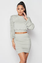 Load image into Gallery viewer, Ruched Long Sleeve And Skirt Set
