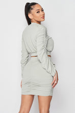 Load image into Gallery viewer, Ruched Long Sleeve And Skirt Set

