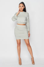 Load image into Gallery viewer, Ruched Long Sleeve And Skirt Set
