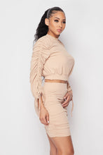 Load image into Gallery viewer, Ruched Long Sleeve And Skirt Set
