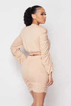 Load image into Gallery viewer, Ruched Long Sleeve And Skirt Set
