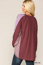 Load image into Gallery viewer, Textured Color Mixed Tassel Tie Peasant Top With Reverse Stitch Detail
