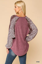Load image into Gallery viewer, Textured Knit And Animal Print Mixed Dolman Sleeve Top
