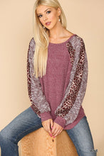 Load image into Gallery viewer, Textured Knit And Animal Print Mixed Dolman Sleeve Top

