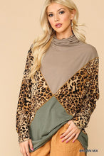 Load image into Gallery viewer, Solid And Animal Print Mixed Knit Turtleneck Top With Long Sleeves
