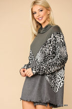 Load image into Gallery viewer, Solid And Animal Print Mixed Knit Turtleneck Top With Long Sleeves
