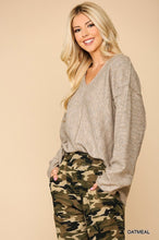 Load image into Gallery viewer, V-neck Solid Soft Sweater Top With Cut Edge
