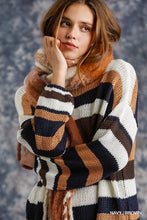Load image into Gallery viewer, Multicolored Stripe Round Neck Long Sleeve Knit Sweater
