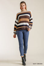 Load image into Gallery viewer, Multicolored Stripe Round Neck Long Sleeve Knit Sweater
