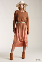 Load image into Gallery viewer, Ombre Front Knot Detail Long Sleeve Maxi Dress With Raw Hem
