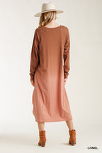 Load image into Gallery viewer, Ombre Front Knot Detail Long Sleeve Maxi Dress With Raw Hem
