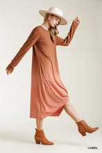 Load image into Gallery viewer, Ombre Front Knot Detail Long Sleeve Maxi Dress With Raw Hem
