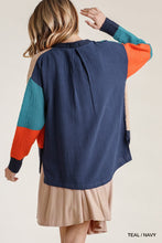 Load image into Gallery viewer, Colorblock Contrasted Cotton Fabric On Back Top With Side Slits And High Low Hem
