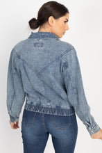 Load image into Gallery viewer, Ribbed Hem Belted Denim Jacket
