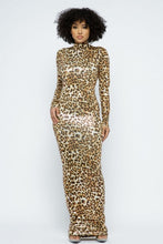 Load image into Gallery viewer, Animal Foil Mock Neck Body Con Maxi Dress
