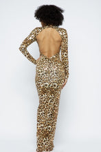 Load image into Gallery viewer, Animal Foil Mock Neck Body Con Maxi Dress
