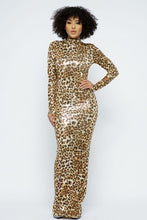 Load image into Gallery viewer, Animal Foil Mock Neck Body Con Maxi Dress
