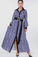 Load image into Gallery viewer, Plaid Shirt Maxi Dress With Gold Buckle Belt
