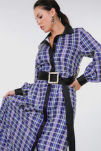 Load image into Gallery viewer, Plaid Shirt Maxi Dress With Gold Buckle Belt
