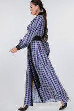 Load image into Gallery viewer, Plaid Shirt Maxi Dress With Gold Buckle Belt
