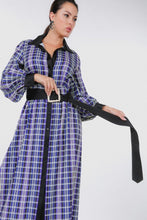 Load image into Gallery viewer, Plaid Shirt Maxi Dress With Gold Buckle Belt
